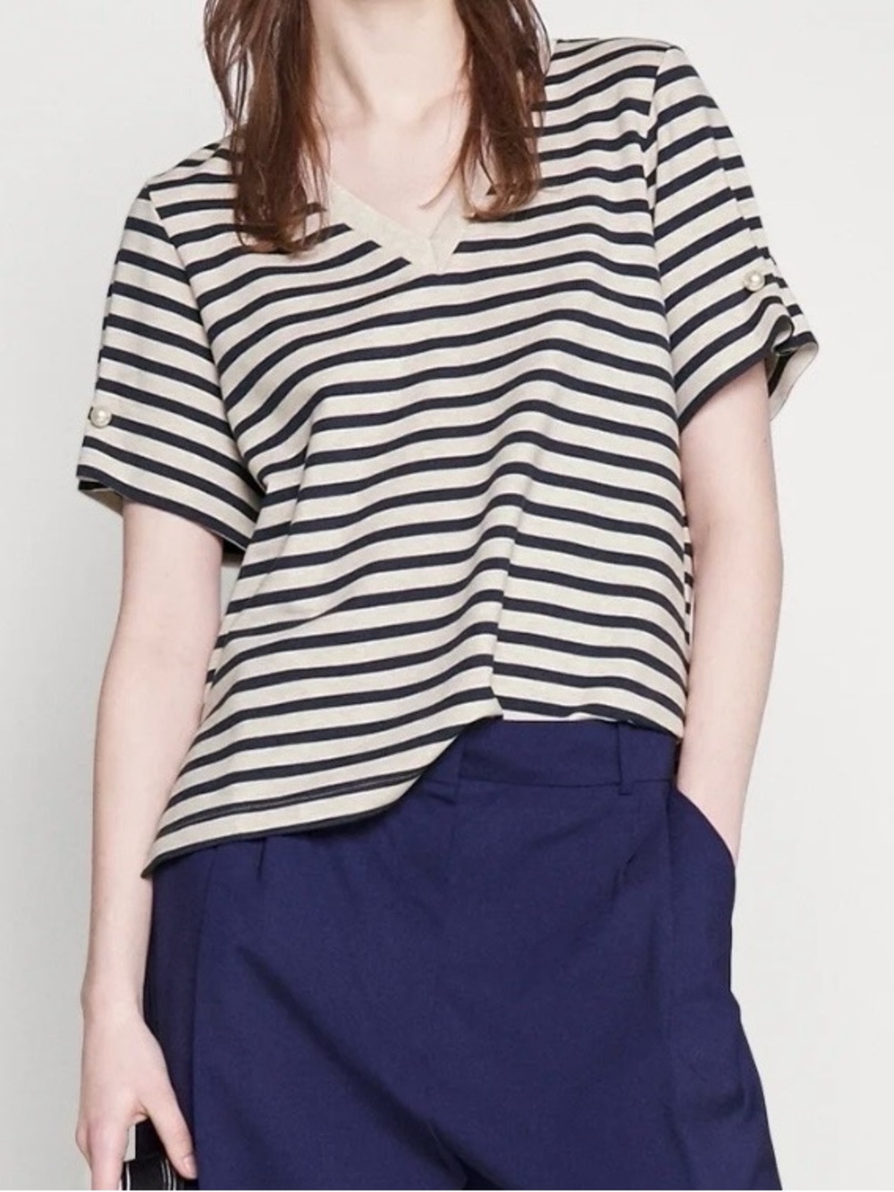 Mother of Pearl London Striped Top in Cream & Navy